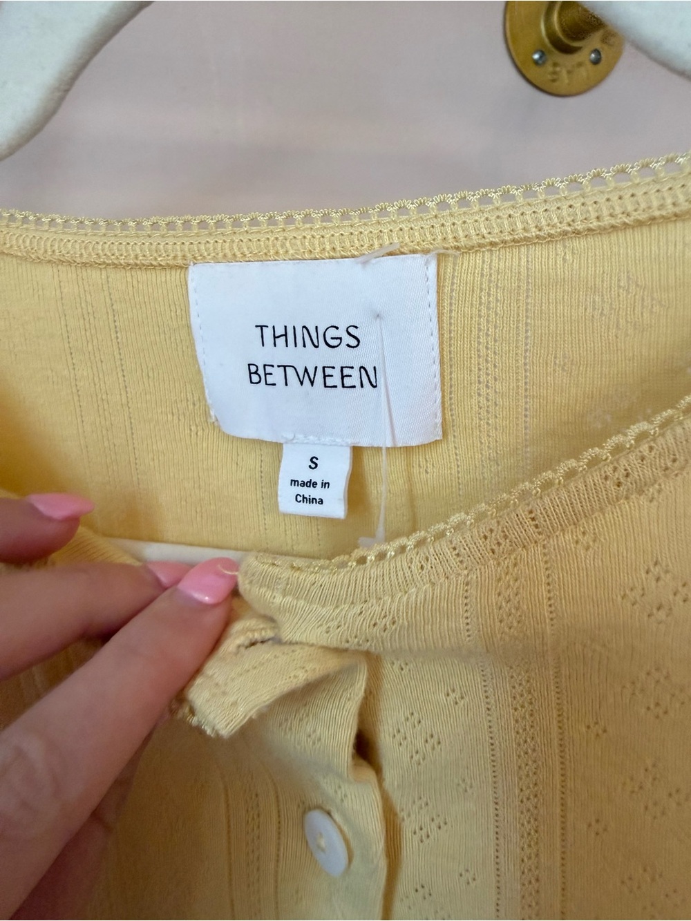 Things Between Yellow Ribbed Button-Down Knit Top - Picture 3 of 4